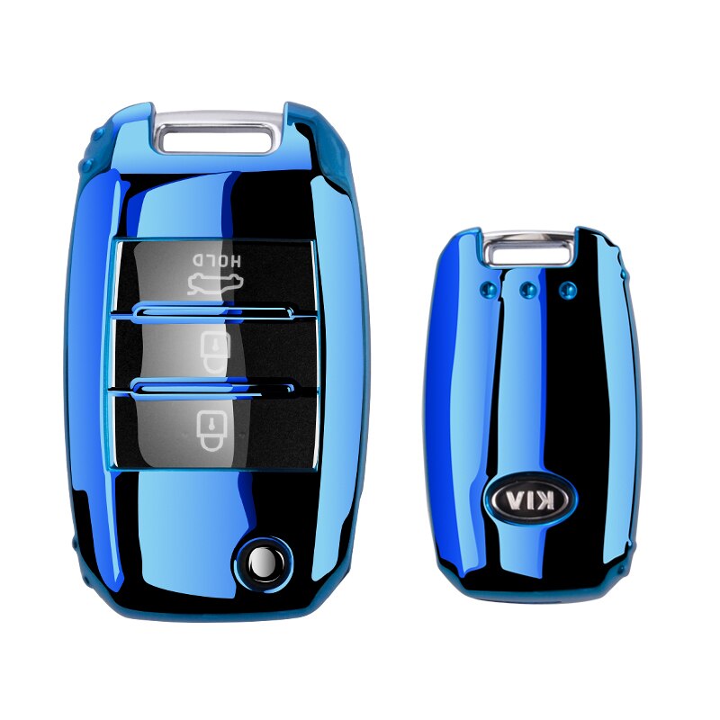 Tpu bil fjernbetjening nøgle fuld cover nøglering til kia  k2 k3 k4 k5 rio ql ceed sorento cerato sportage auto key protect shell cover: Kun blå sag