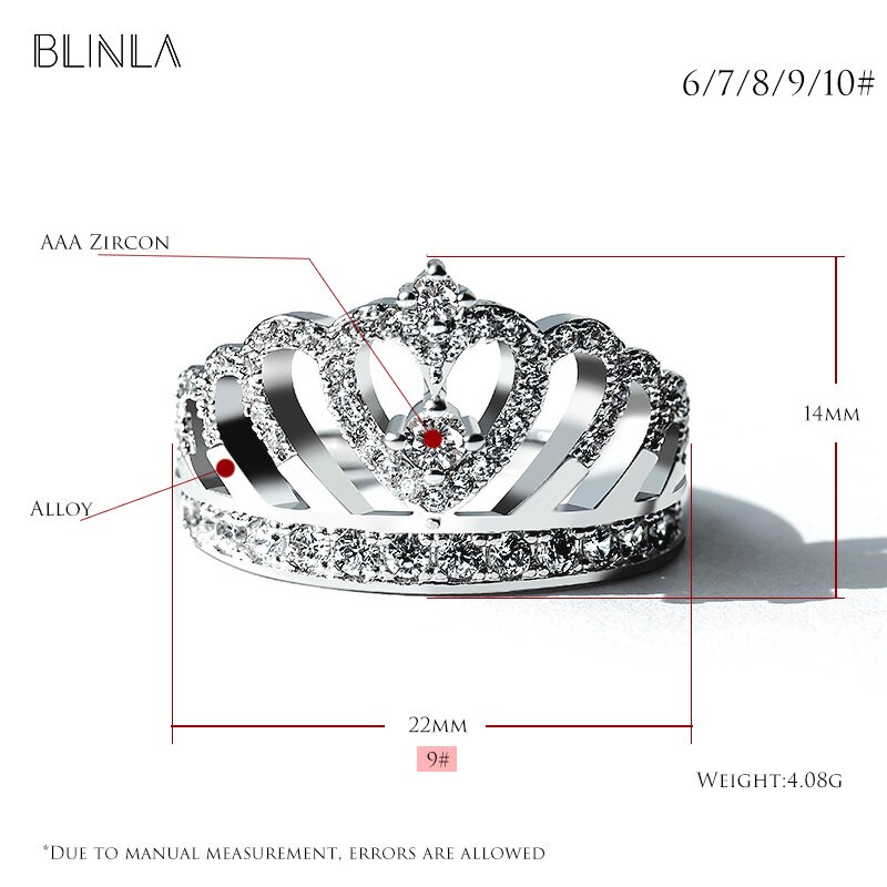 BLINLA nouvelle luxe mariage cristal anneaux pour femmes bijoux déclaration géométrique couronne Zircon femelle fiançailles anneaux