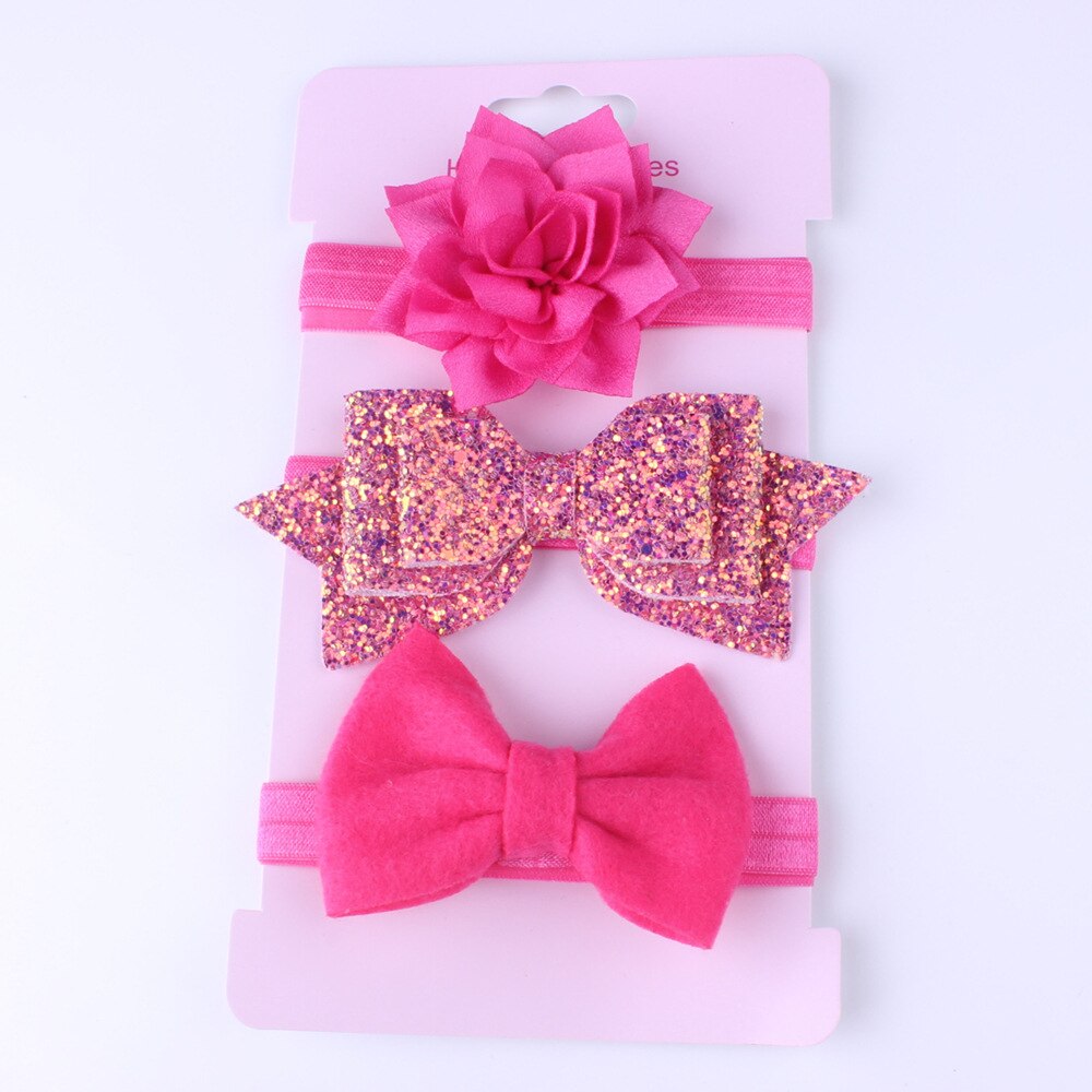 Baby Accessoires Hoofddeksels 3 Stks/set Schattige Baby Baby Meisjes Boog Hoofdband Elastische Haarband Photo Props: Rose Rood