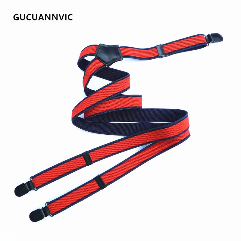 red stripe casual suspenders British men and women strap 3 clip suspenders decorative braces pants