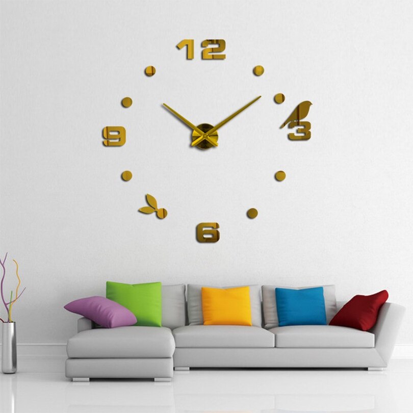 Grote wandklokken 3d doe-het-zelf acryl spiegelstickers woondecoratie klok horloge woonkamer keukenklok