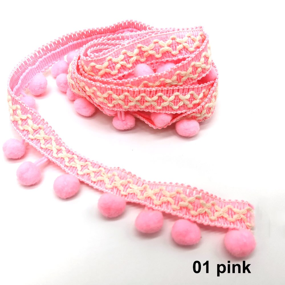 10 Meter Pom Pom trimmen Spitze Stoff NäHenne Zubehör Pompons quaste Trimmen Ball Fransen Band NäHenne Spitze Für DIY Material bekleidung: 01 Rosa