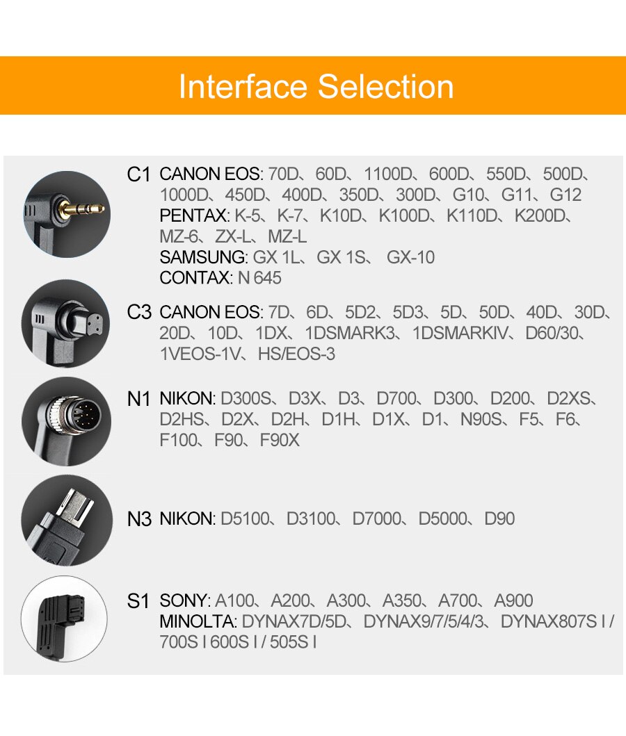 Godox EZA-C1/C3/N1/N3/S1 Digital Timer Shutter Remote Controller Switch Cord for Canon Nikon 550D 1000D 500D 450D