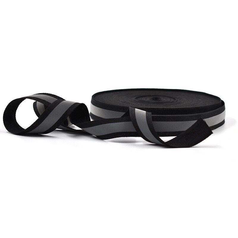 1 meter Reflecterende Singels Lint Weven Piping Kranen Stof Tape Waarschuwing met heldere reflecterende film 2*1cm Breed: Black 1m