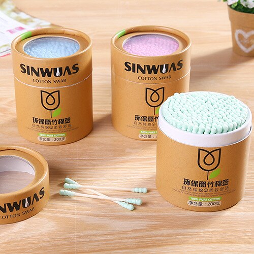 100/200 unids/caja bastoncillos de algodón de bambú para bebé, bastoncillos de madera, bastoncillos de algodón suave, limpieza de oídos, tampones, tampones de algodón, belleza saludable