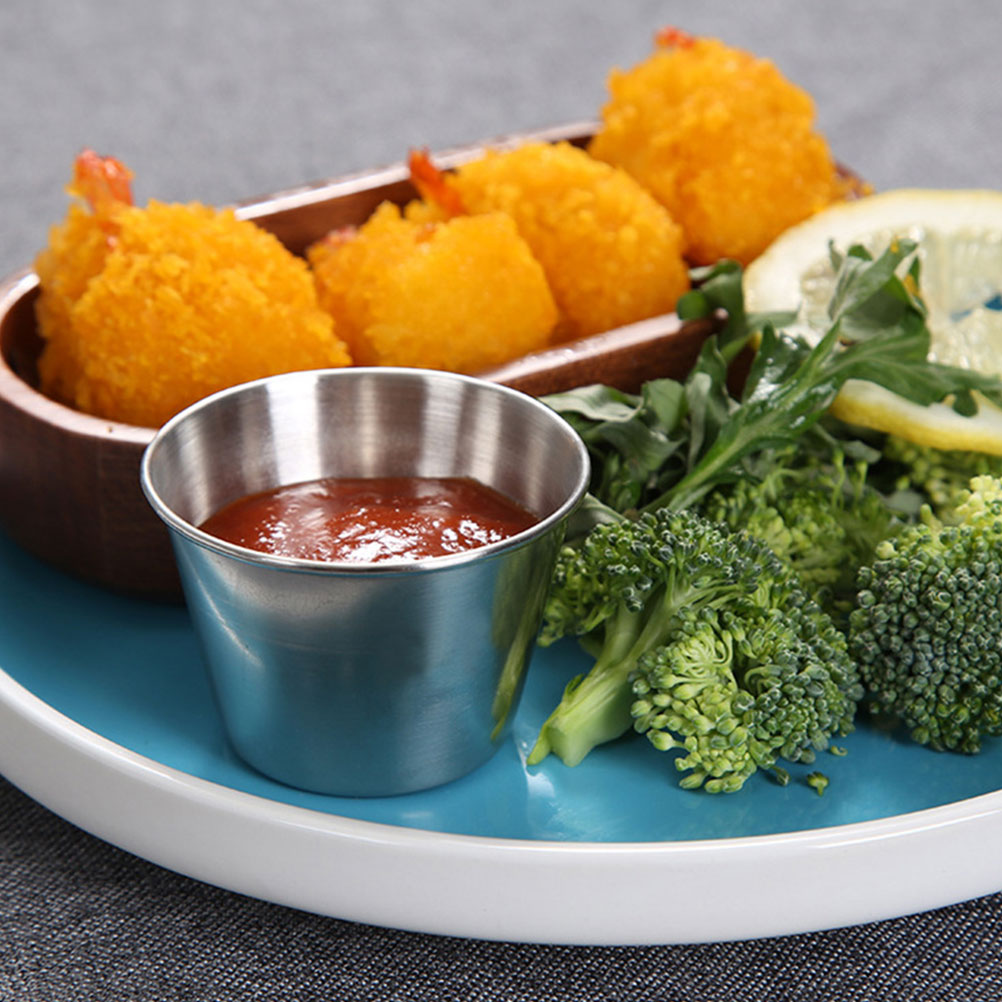 10pcs Stainless Steel Sauce Cups Dip Sauce Cups Seasoning Cups Tomato Sauce Cups For Kitchen Shop Home