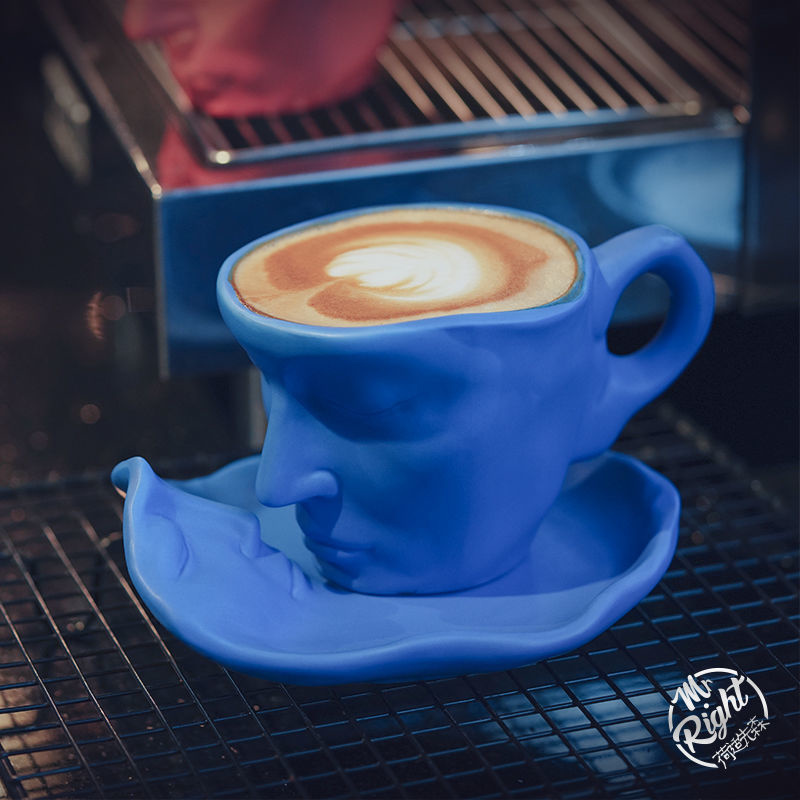 250ml Ceramic Human Face Mug Thinker Coffee Cup Funny Face Shape Cup With Tray Set Color Milk Tea Water Drinking Cup