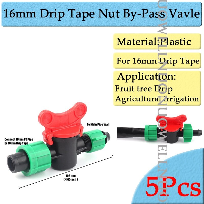 5Pcs/Lot 16mm Micro Irrigation Drip Tape Connectors Thread Locked Shut-Off Valve Elbow Tee Agricultural Drip Irrigation Fittings: 16mm ByPass Vavle