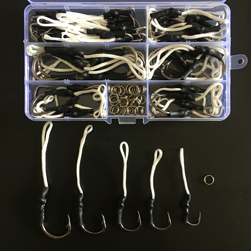 Posidon 108pcs/box 10827 Stainless Steel Assist Hooks Jig Assist Fish Hooks Jigging Bait With PE Line Split Ring For Sea Fishing