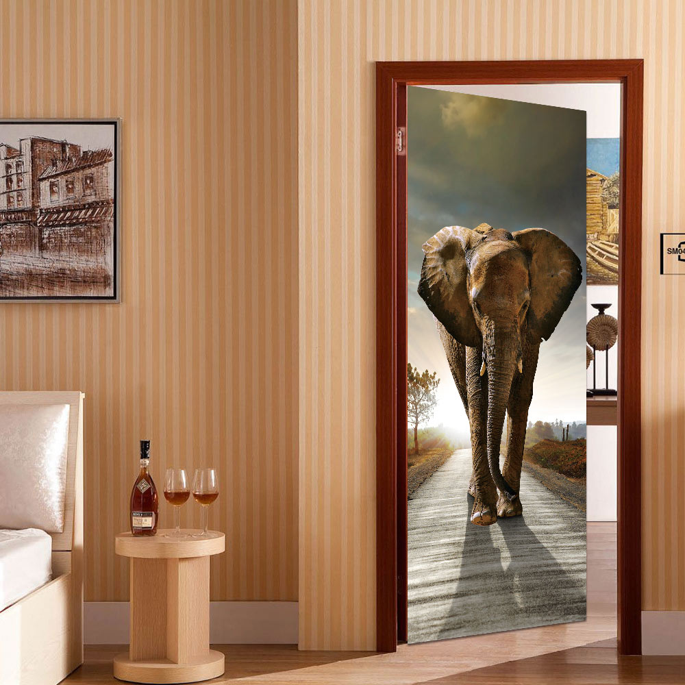 3D Cute Elephant Door Sticker DIY Mural Selfadhesive Wallpaper Removable Waterproof Poster Stickers Home Decor Decals