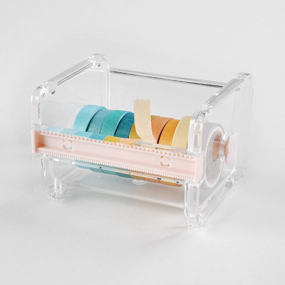 Portable Transparent Adhesive Tape Dispenser Cutter Desk Washi Tape Holder Storage Box Organizer Office School Stationery Supply