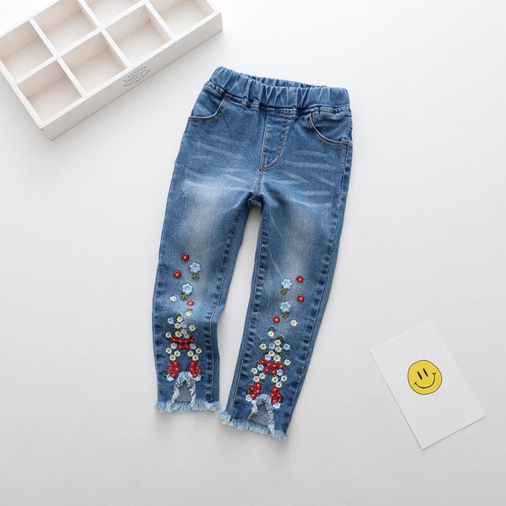 Babyinstar-pantalones vaqueros con bordado Floral para niña, ropa para niña pequeña, pantalones vaqueros, ropa para niño: 8 años