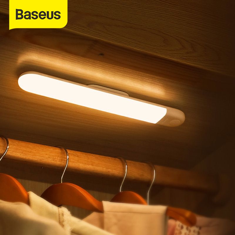 Baseus Led Kledingkast Licht Pir Motion Sensor Light Usb Oplaadbare Night Light Led Night Lamp Magneet Wandlamp Warm Wit licht