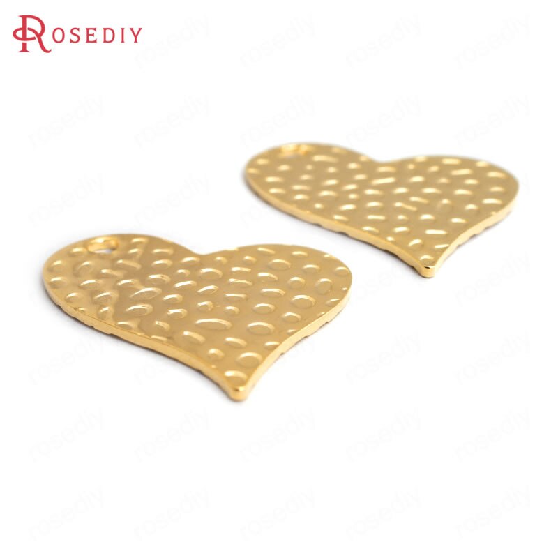 (34850)6PCS 30x27MM 24K Gold Color Brass Heart Charms Pendants Diy Accessories Jewelry Findings