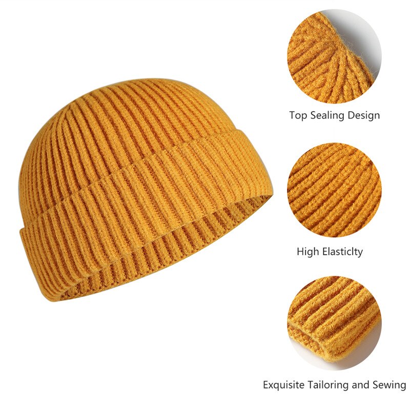 Gebreide muts zachte wintermuts warme kap docker skullcap dames heren hiphop effen muts outdoor muts met omslag meloen volwassen