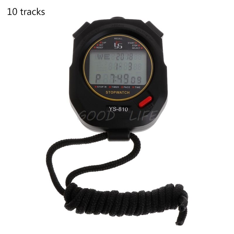 Cronómetro Digital portátil de mano multifunción, cronómetro para deportes, correr, entrenamiento, cronómetro, 10-100 pistas: 10 tracks