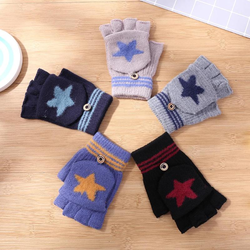 2 pçs inverno flip dedo luvas espessadas luvas de esqui estrelas dos desenhos animados mão muff