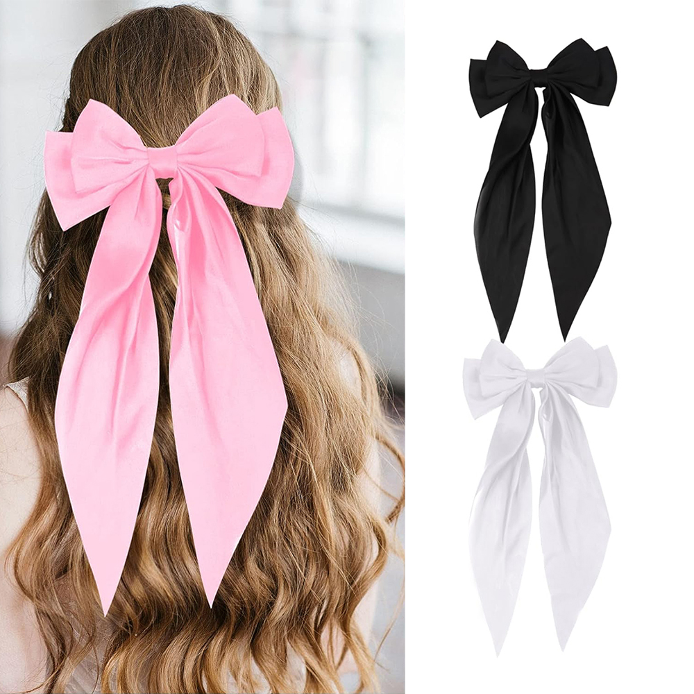 Laços de cabelo para meninas fitas rosa/branco/preto arco meninas fita acessórios para o cabelo sólido simples cetim primavera clipe pino de cabelo para mulher