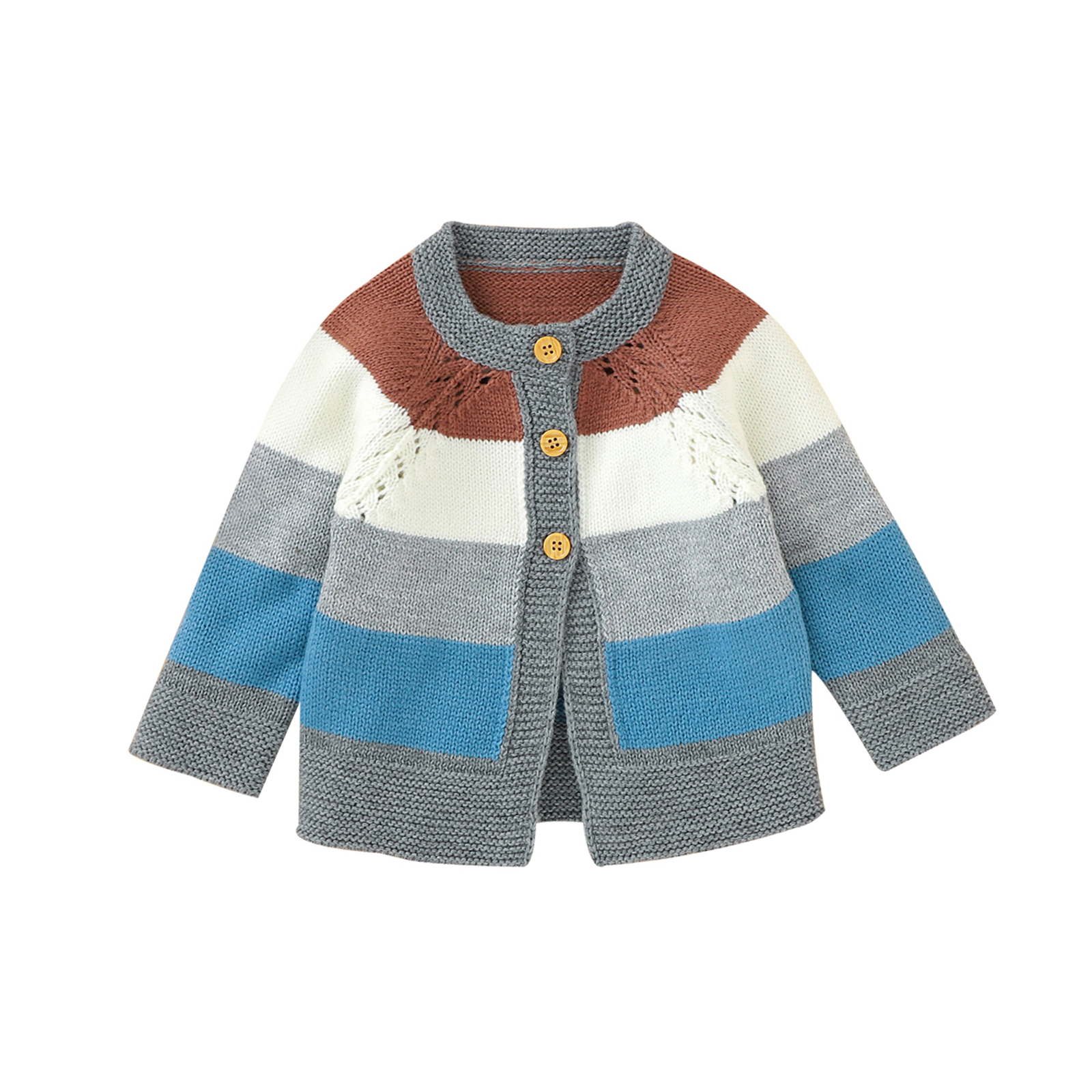 Cárdigan de punto para niños pequeños, chaqueta de manga larga con cuello redondo y rayas de arcoíris, prendas de vestir informales de un solo pecho, 4 colores, otoño: D / 12 meses