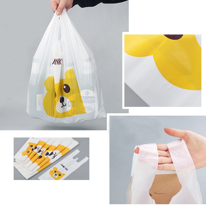 50 sztuk śliczne niedźwiedź plastikowa torba z uchwytami magazyn materiałów piśmienniczych torby dziękuję plastikowe prezent torba koperta poczta torby przewozowe