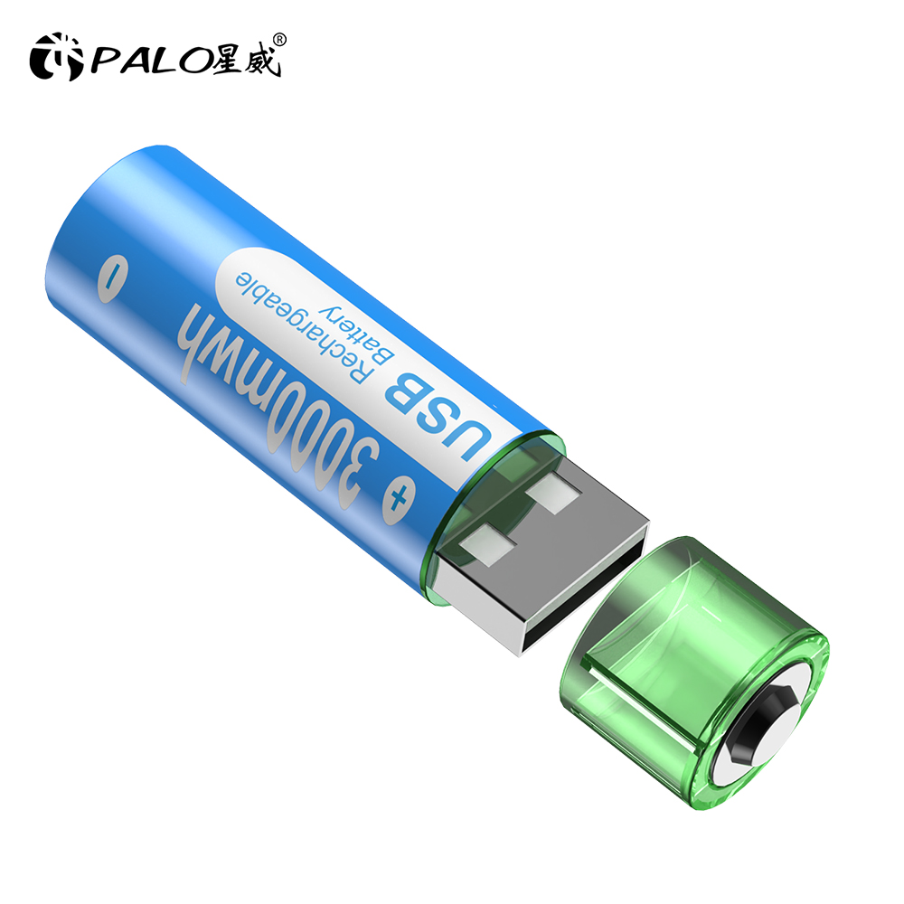PALO 3000mWh 1.5V AA Li-ion battery HR6 AA USB Rechargeable Lithium batteries 2A AA USB Port Charging Battery With Battery Box