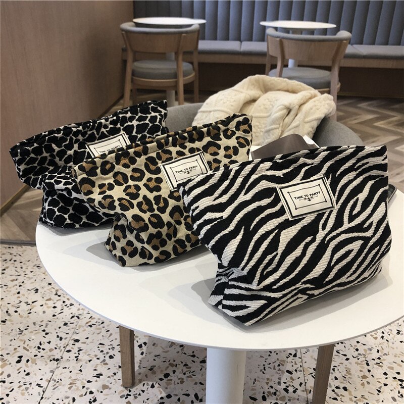 Grote Vrouwen Leopard Cosmetische Tas Canvas Waterdichte Rits Make-Up Tas Reizen Wassen Make-Up Organizer