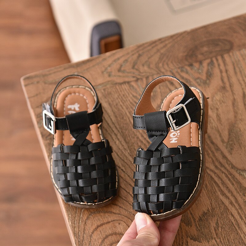 Sommer børnesko pigesandaler småbørnsstrandsandalier infantil vintage vævet børnesandaler baby prinsessesko