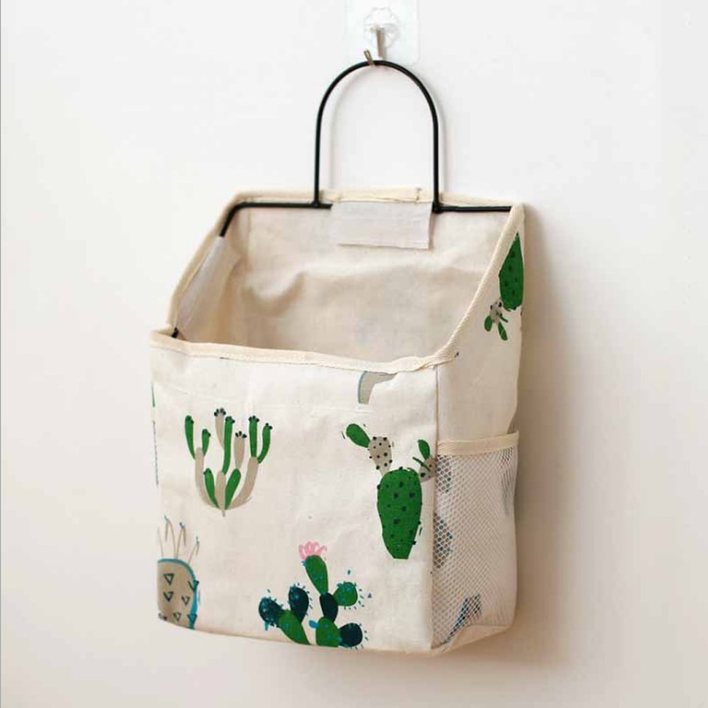 1Pc Lattice Hanging Storage Bag Bedside Storage Organizer Dorm Room Phone Book Magazine Storage Bag Holder With Hook Bed Pocket: Cactus