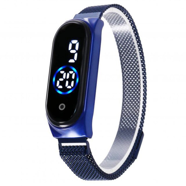Frauen Uhren Digitale Armbanduhren LED Magnetit Wasserdichte berühren Reis berühren Kontrolle: Blau