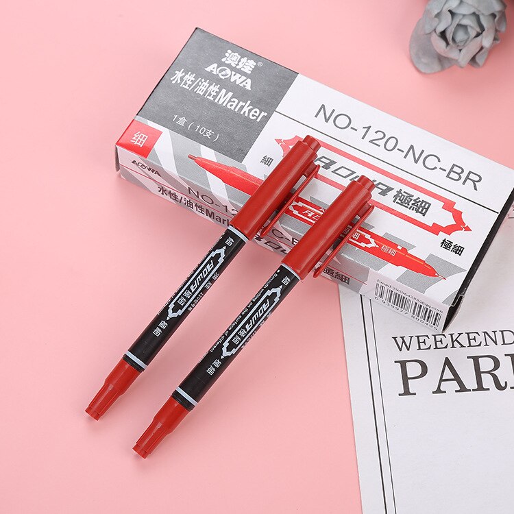 10 Pcs Waterbasis Markeerstift Creatieve Kantoor Accessoires Schilderen Haak Lijn Markering Pen Drie Kleuren Briefpapier Voor School: Rood