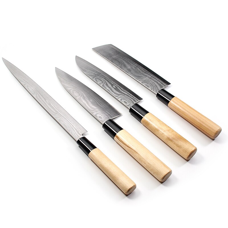 Japansk køkkenkniv sæt  of 4 -  sushi & sashimi kokkeknive - høje kulstofstål klinger