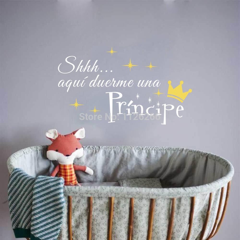Spansk citat babyværelse klistermærke vinyl væg shhh aqui duerme una princesa med krone kunst dekoration decals