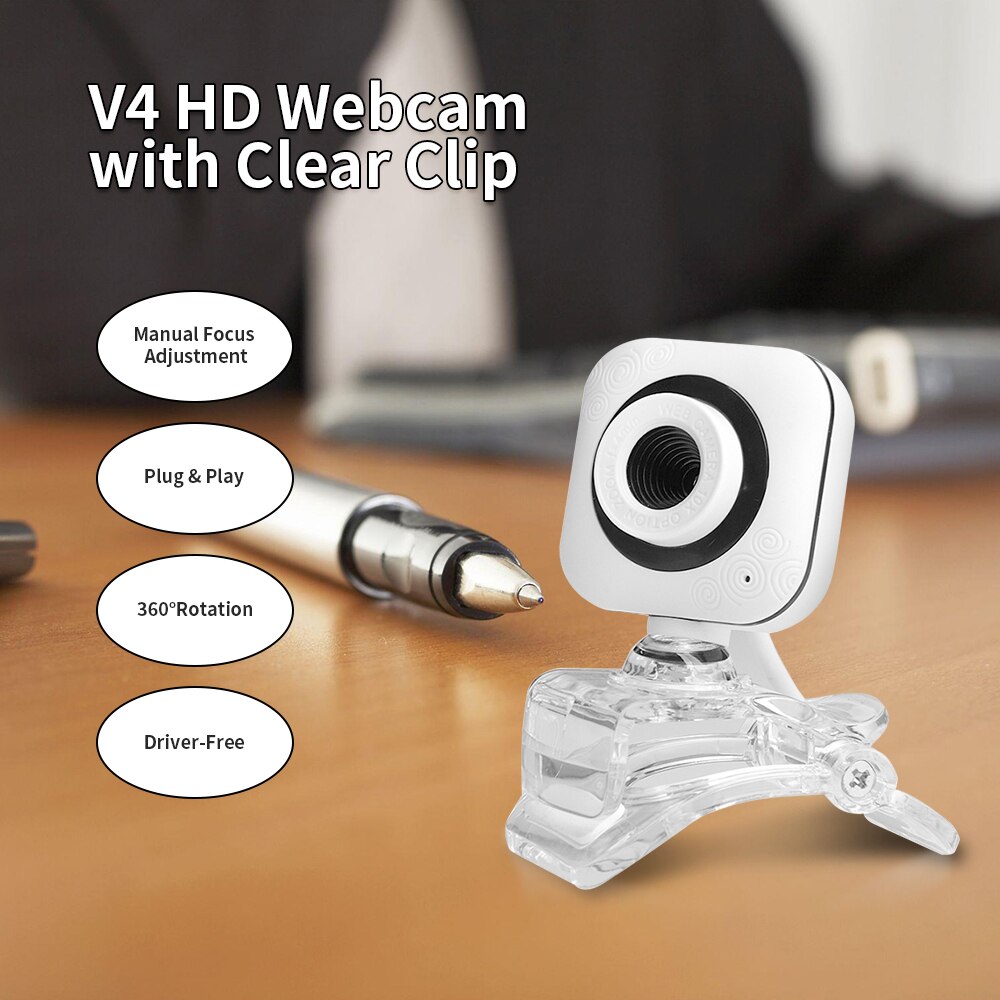 HD 480P Webcam 0.3MP Camera with Clear Mount Clip Built-in Microphone Notebook Web Cam PC Desktop Computer Web Camera Video