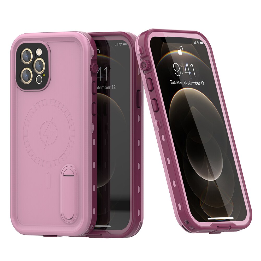 Custodia impermeabile per iphone 12 pro Max Mini custodia per iphone 12 custodia armatura antipolvere immersione funda coque supporto per telefono di lusso: For iPhone 12 ProMax / Pink