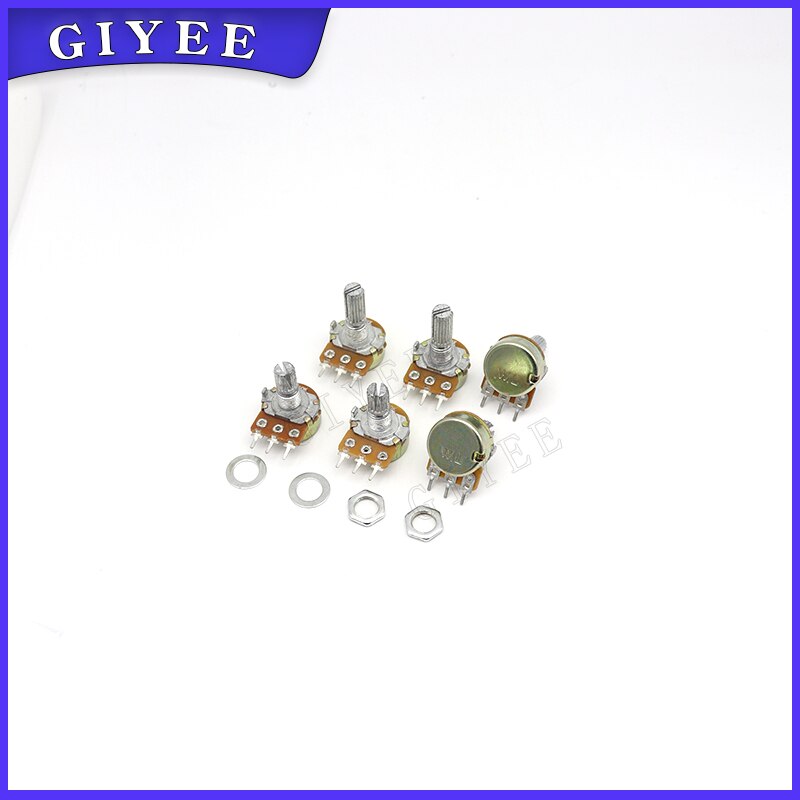 10 st 20mm axel  wh148 potentiometersats enkelled  b1k 2k 5k 10k 20k 50k 100k 250k 500k 1m ohm 3 stift med  ag2 kåpa