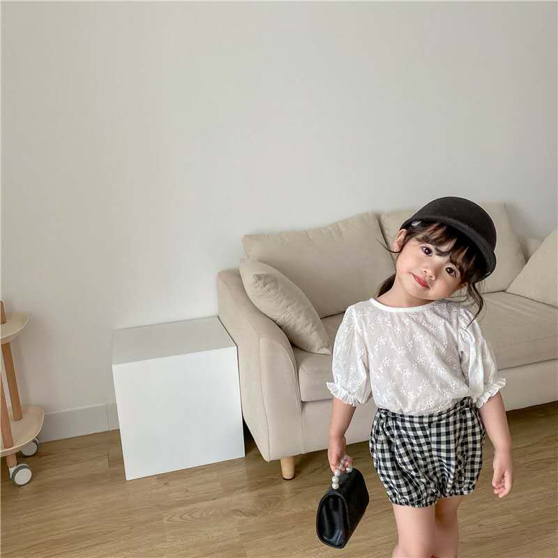 sommer neue Koreanische mädchen höhlte heraus Baby hemd Spitzen Baby Puff hülse kurzen ärmeln Baby Shirt
