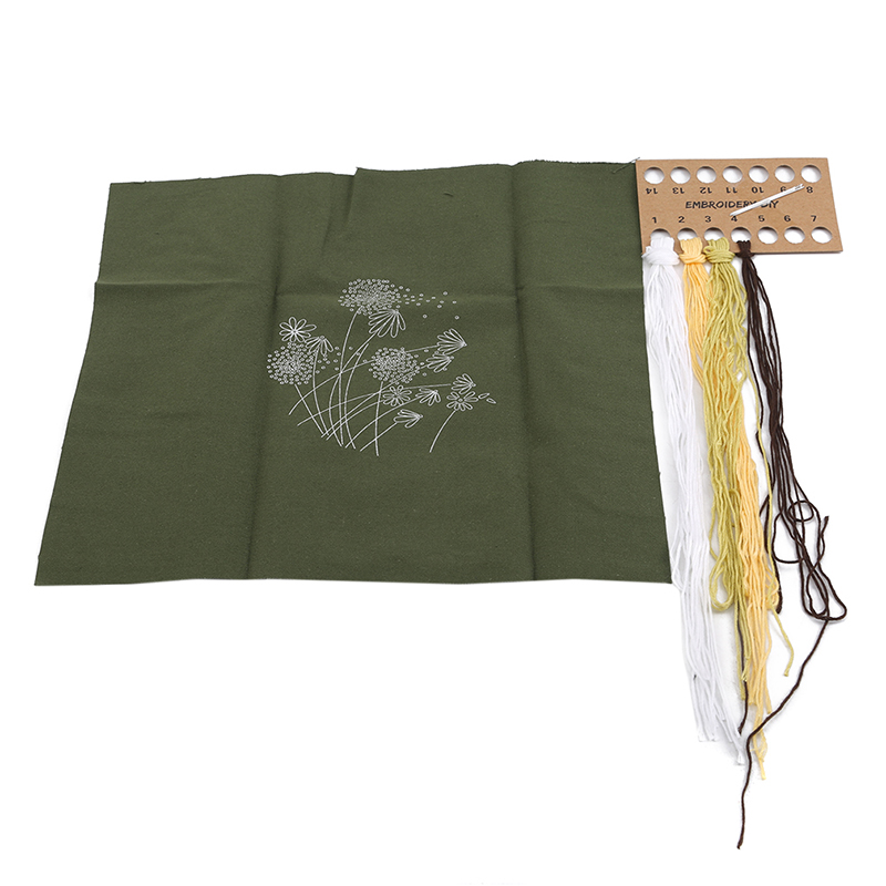 Stamped Embroidery Starter Kit with Flowers Plants Pattern Embroidery Cloth Color Threads Tools Kit