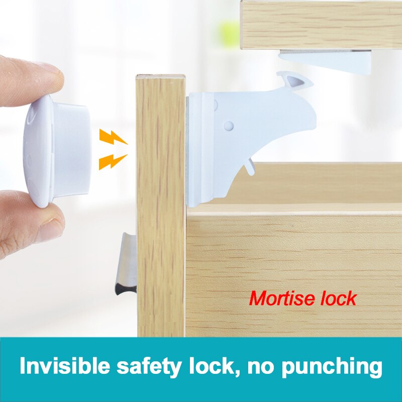4 Sloten + 1key Magnetische Kind Lock Baby Veiligheid Baby Beveiligingen Kast Deurslot Kids Lade Locker Beveiliging Onzichtbare Sloten tool