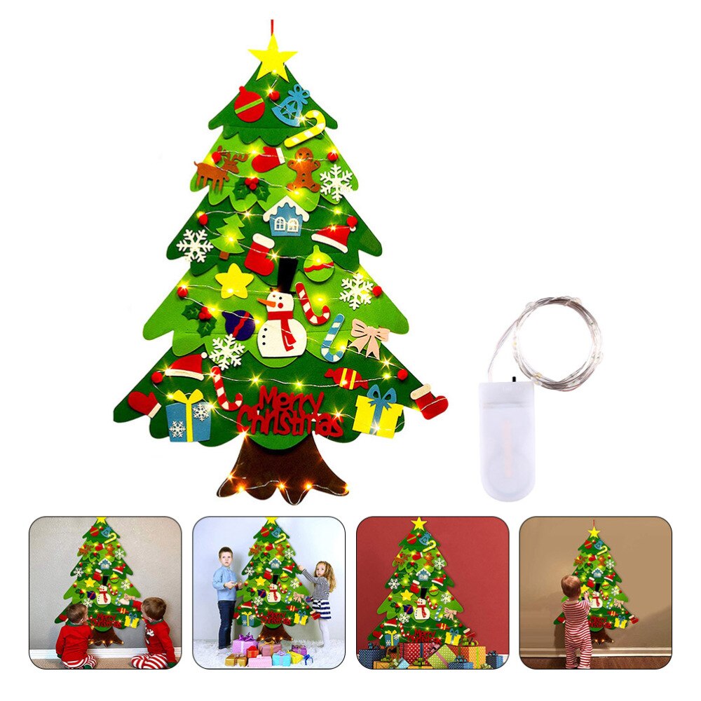 Voelde Kerstboom Met String Licht Opknoping Wanddecoraties (Boom + Licht)