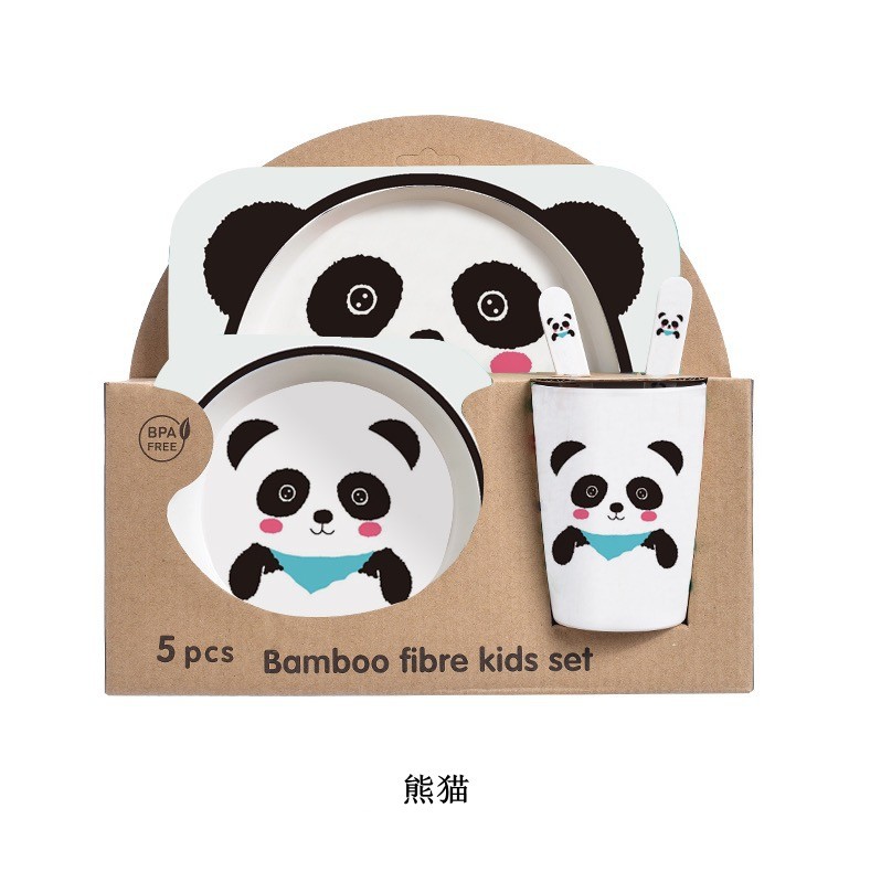 Bamboo Fiber Children&#39;s Tableware Set Baby Cartoon Rice Bowl Fork Spoon Children&#39;s Meal Partitioned Baby Dinner Plate: 8