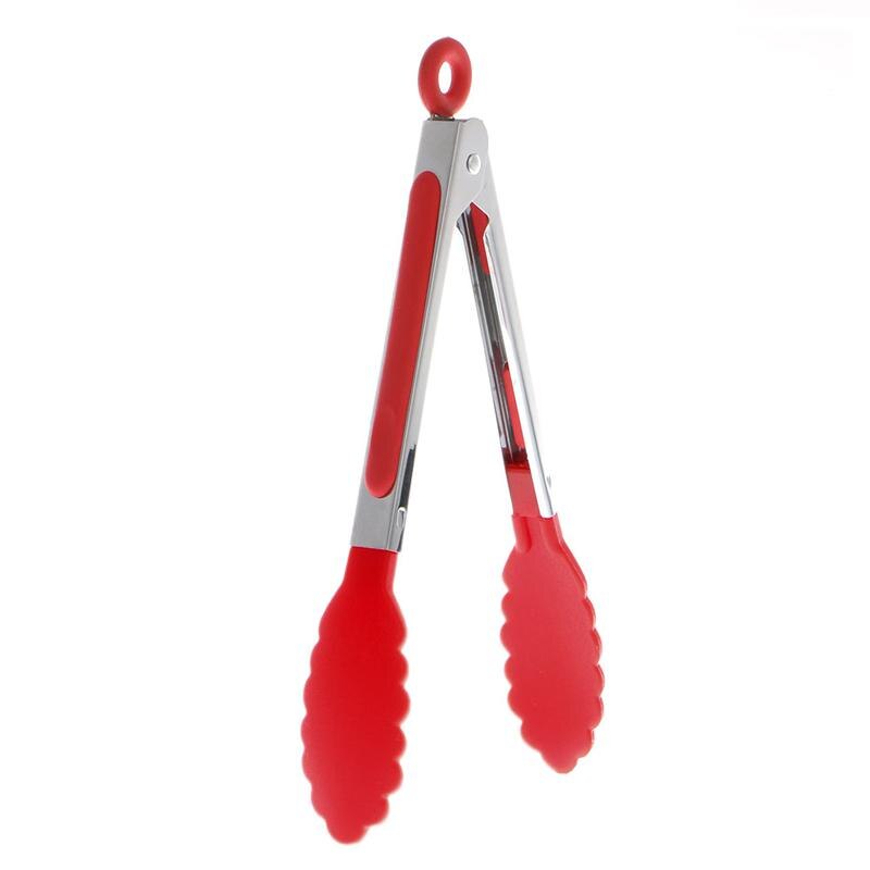 De acero inoxidable de cocina de silicona pinzas pinza de barbacoa para ensalada y pan cocina tenazas para servir comida herramientas de cocina: red
