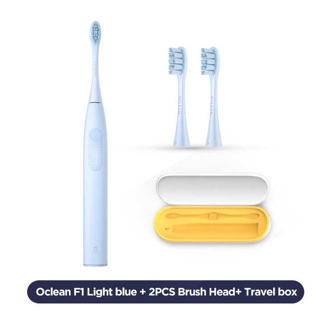 Oclean F1 Sonic Elektrische Tandenborstel IPX7 Waterdichte Smart Snel Opladen 3 Modi Voor Volwassen: L blue n 2PCS hdbox