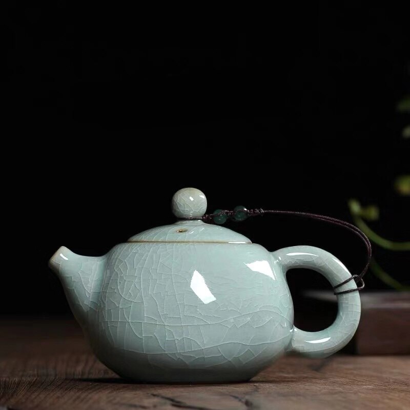 Juego de té con esmalte craquelado, tetera china de cerámica celadón longquan con horno ge, tetera antigua de arcilla yixing.: H