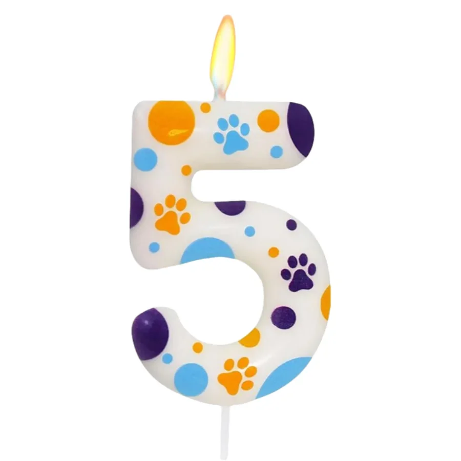 Bougies d'anniversaire imprimées sur le thème de la patte de chien bleue, fournitures de fête d'anniversaire, décoration de gâteau en patte, anniversaire: Gris clair