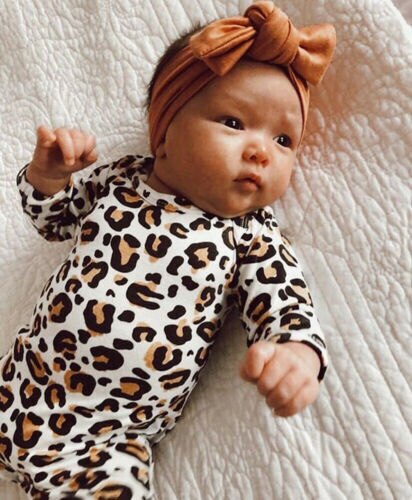 Newborn Infant Baby Boy Girl Long Sleeve Casual Leopard Cotton Romper Jumpsuit Summer Clothes