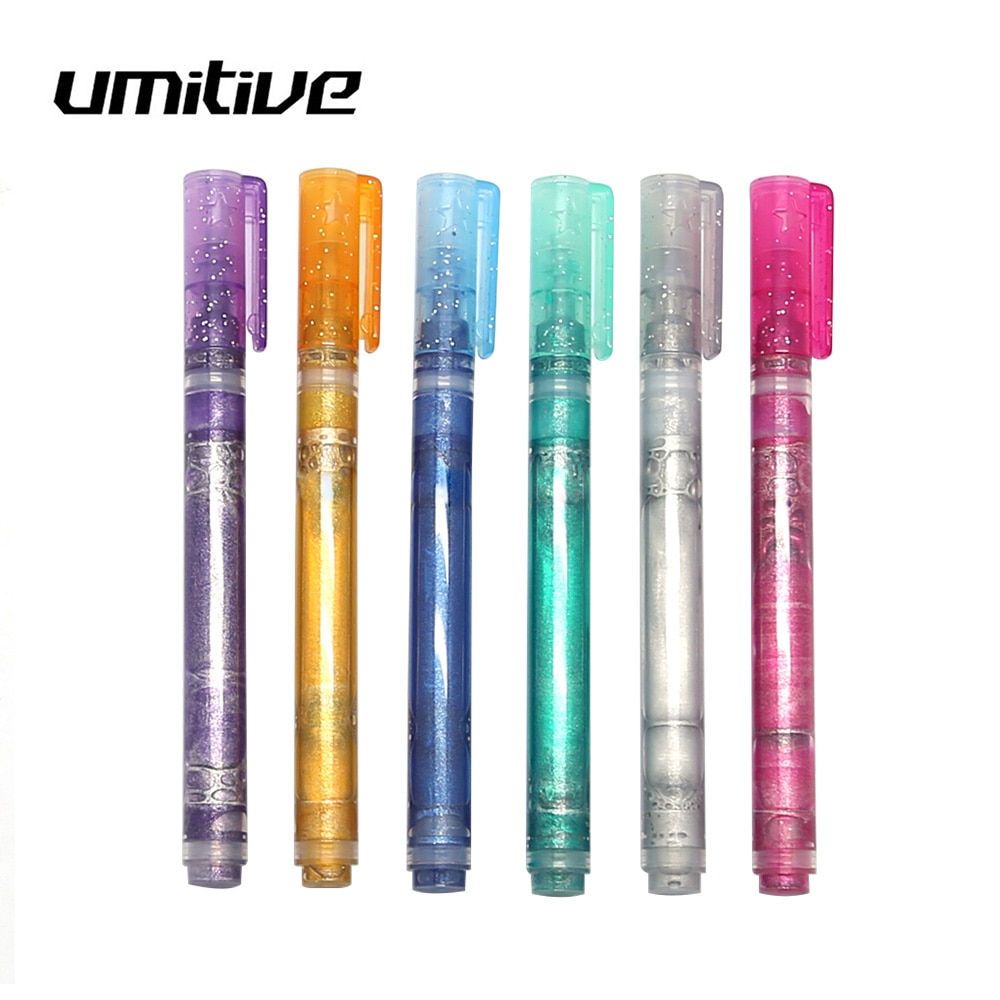 Umitive 1 st 3 mm spets glitter konst märkpenna giftfri flytande färg tusch för barnmålning
