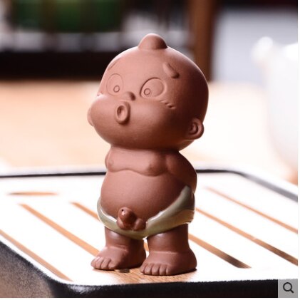 Tea Pets Ornament Chinese Folk Art Purple Clay Home Decoration Figurines Little Monk Baby Boy Spray Pee Crafts: A