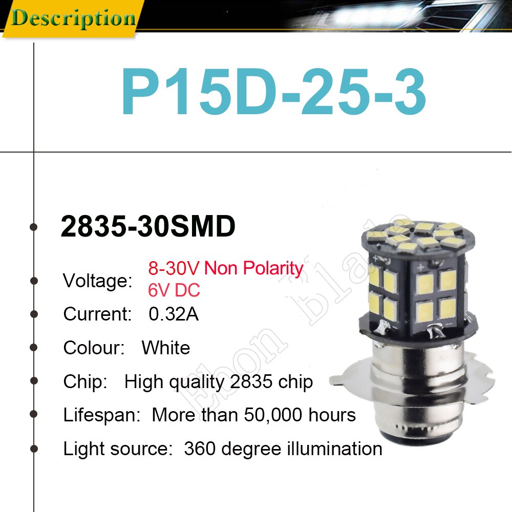 Ampoule blanche pour phare de Moto, 30 2835 SMD, 6V, 12V, 24V, lampe pour motocyclette, Scooter, ATV, 1 pièces