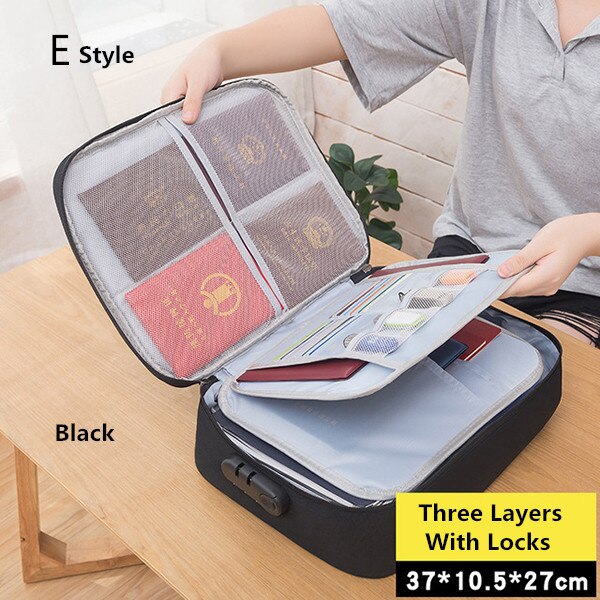 Large Capacity Briefcase Document Bag Passport Wallet Card Organizer Waterproof Storage Pack Business Travel Goods Accessories: E Black