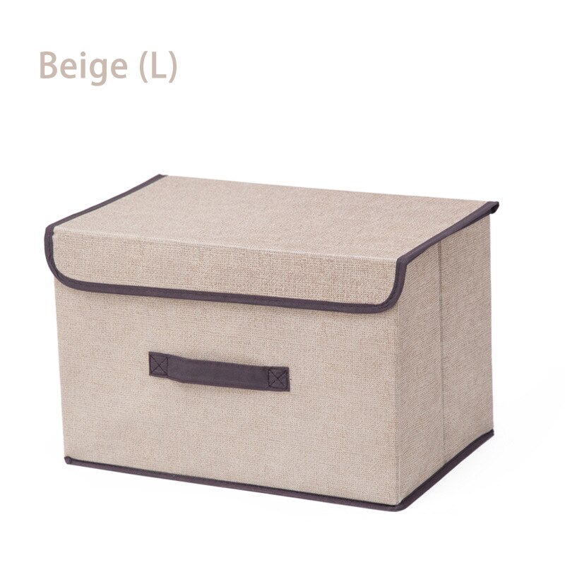 Non Woven Fabric Storage Box with Lids Household Toy Snacks Sundries Organizer Storage Boxes Basket Cloth Storage Organizer Box: Beige L 36x23x24cm